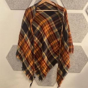 Autumn Fall Poncho Shaw Scarf Red Blue Orange
